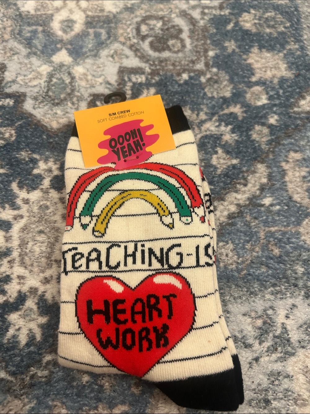 'Teaching Is Heart Work' Rainbow Socks - White/Red/Green